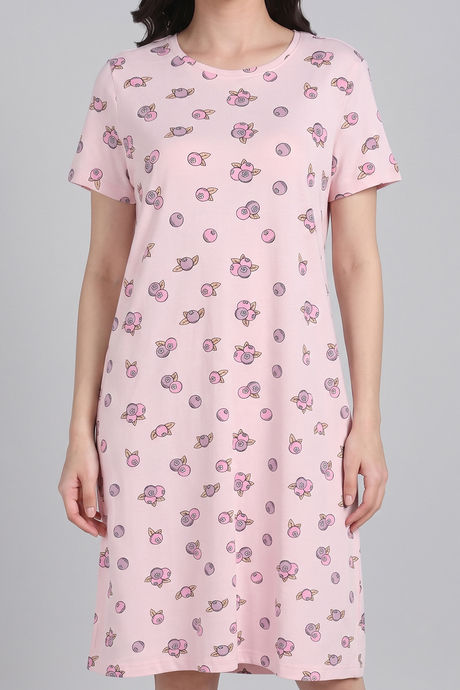 Zivame Farm Lore Knit Cotton Knee Length Nightdress - Light Pink — image 5